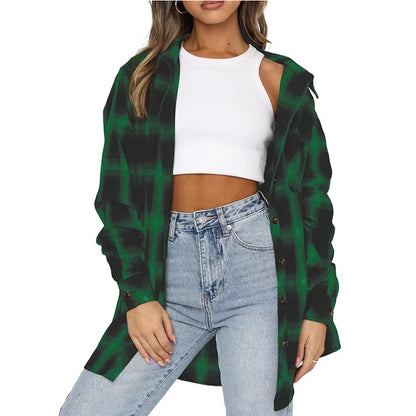 Loose-Fit Flannel Shirt with Button Closure in Plaid