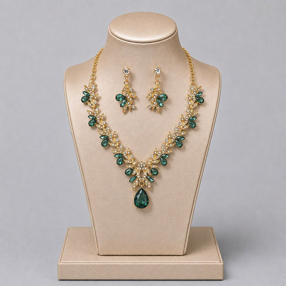 Retro Alloy Rhinestone Jewelry Set Elegant Necklace and Earrings for Evening Wear