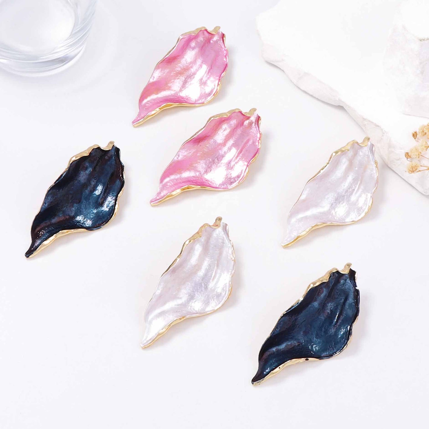 Minimal Luxury Asymmetric Leaf Enamel Stud Earrings