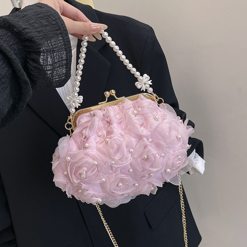 Trendy Floral Pearl Shoulder Bag Stylish Casual Crossbody Bag