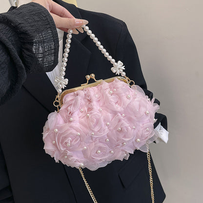 Trendy Floral Pearl Shoulder Bag Stylish Casual Crossbody Bag