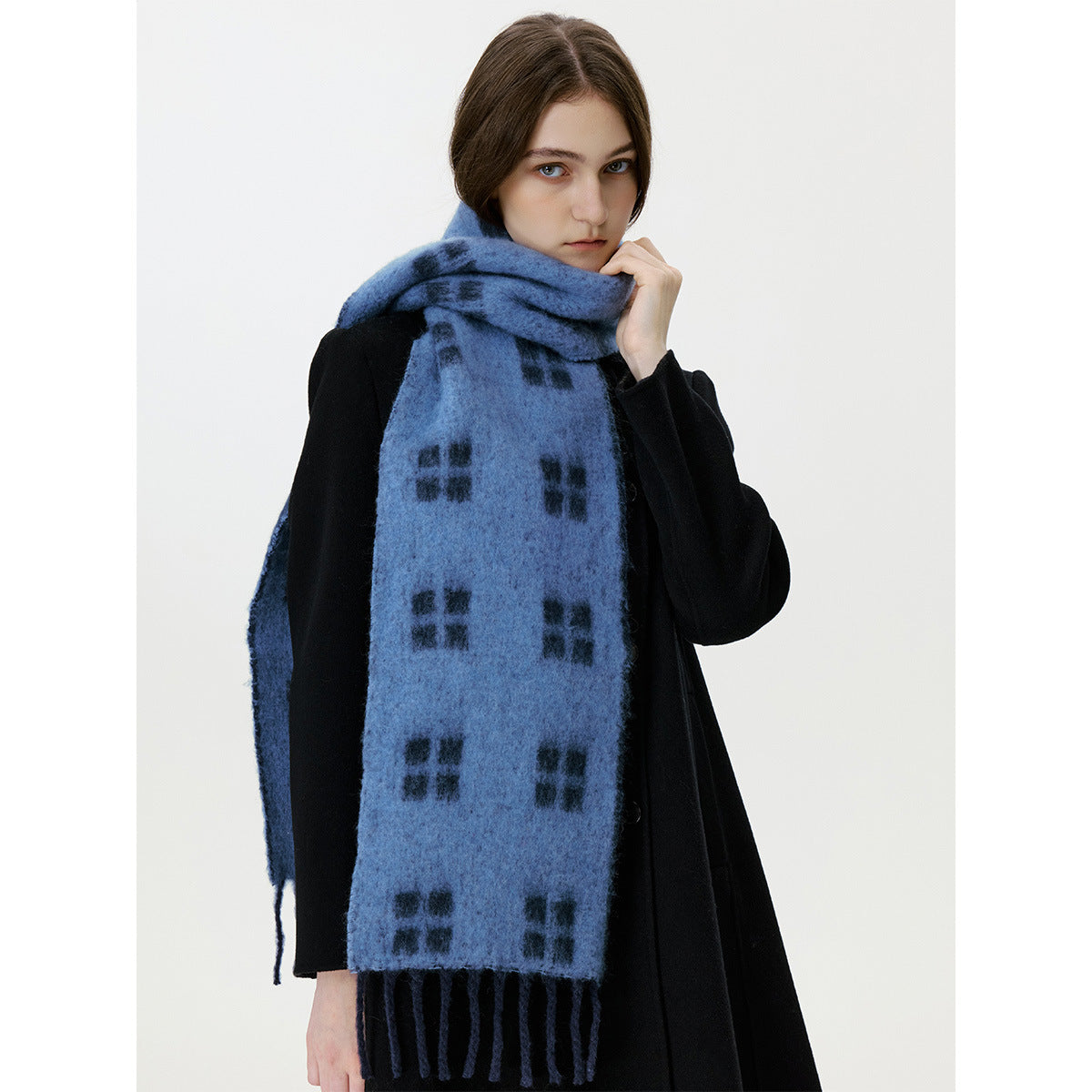Trendy Wool-Blend Plaid Scarf with Fringe for Men and Women