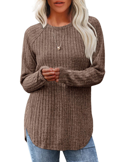 Loose Fit Round Neck Top with High-Low Hem