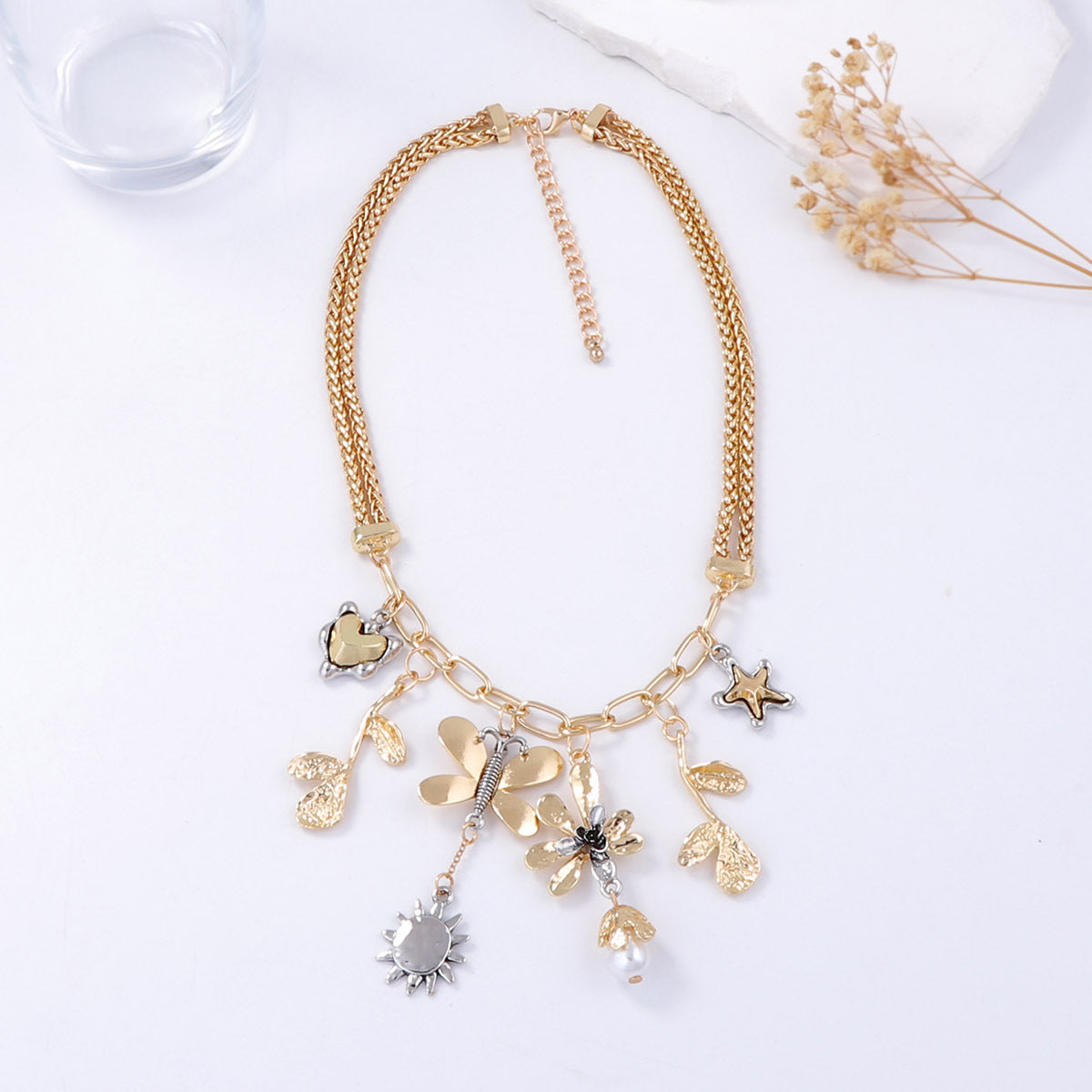 Necklace Animal Flower Tassel Layered Casual Chic