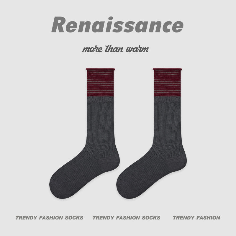Mid Calf Colorblock Cotton Blend Socks Retro Casual