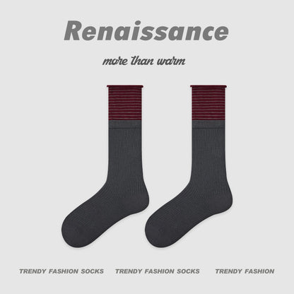 Mid Calf Colorblock Cotton Blend Socks Retro Casual