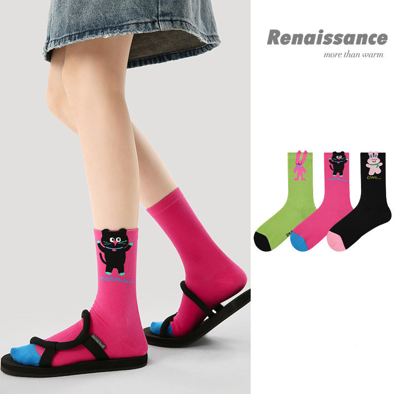 Socks Renaissance Animal Cartoon Combed Cotton Casual