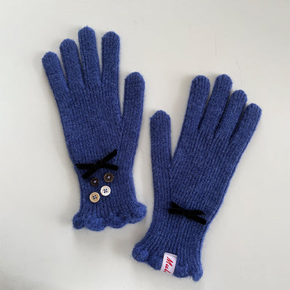 Elegant Touchscreen Knit Gloves with Bow Design