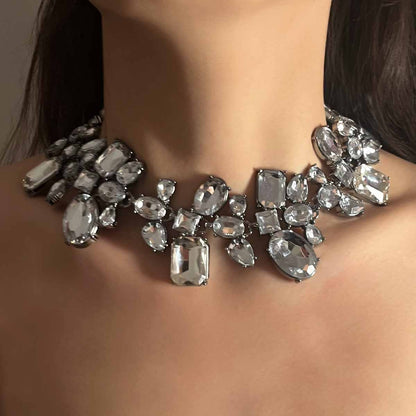 Geometric Rhinestone Choker Necklace Statement Party