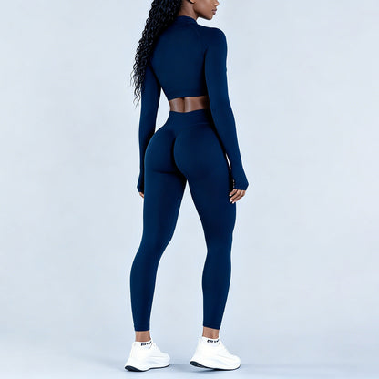 DFYNE Women's Long Sleeve Half-Zip Athletic Top Breathable Stretch Yoga Set