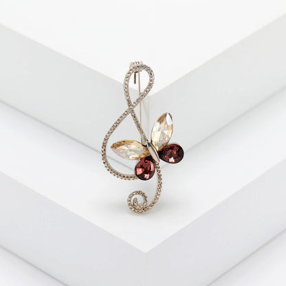 Vintage Butterfly Brooch with Rhinestones Musical Note Fashion Accessory