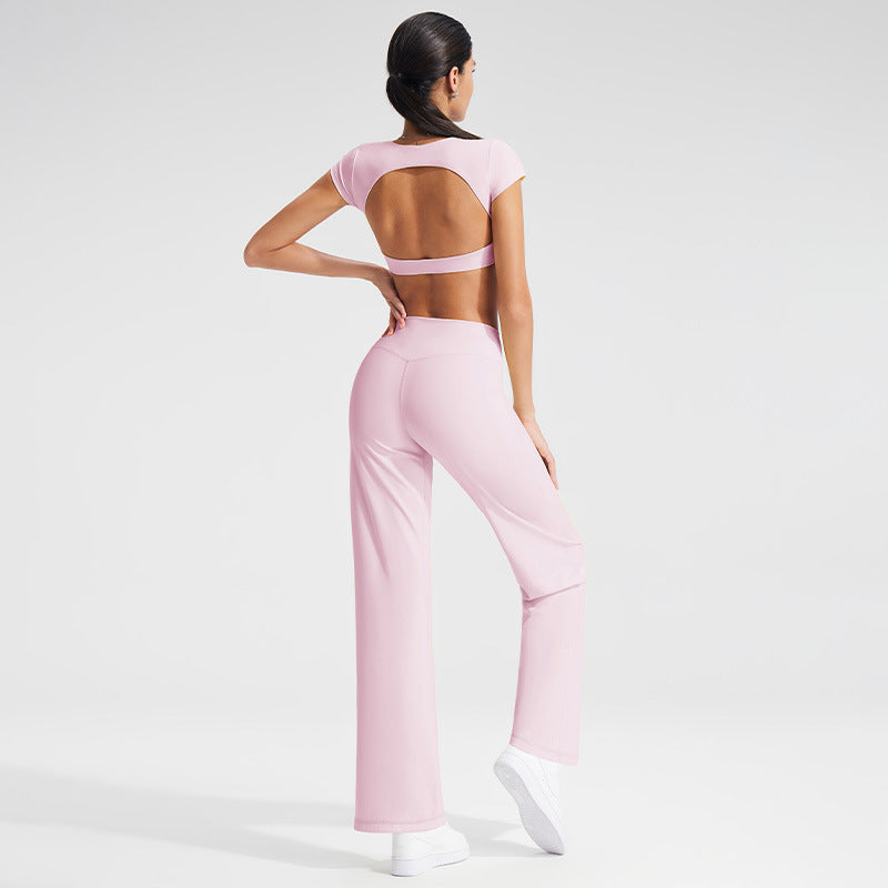 Backless Sports T-Shirt Set with Removable Pads for Women