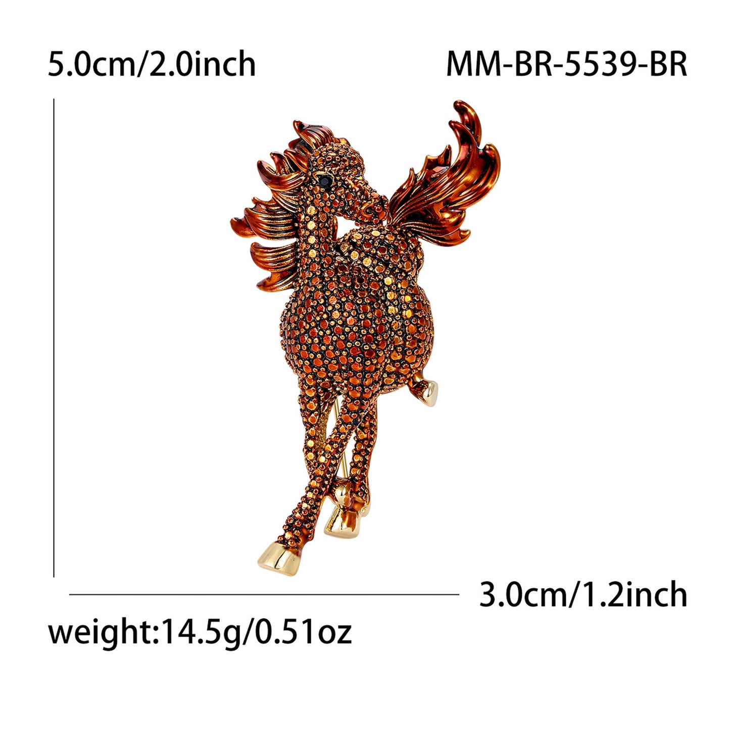 Metallic Horse Brooch Vintage Style Rhinestone Pin for Women