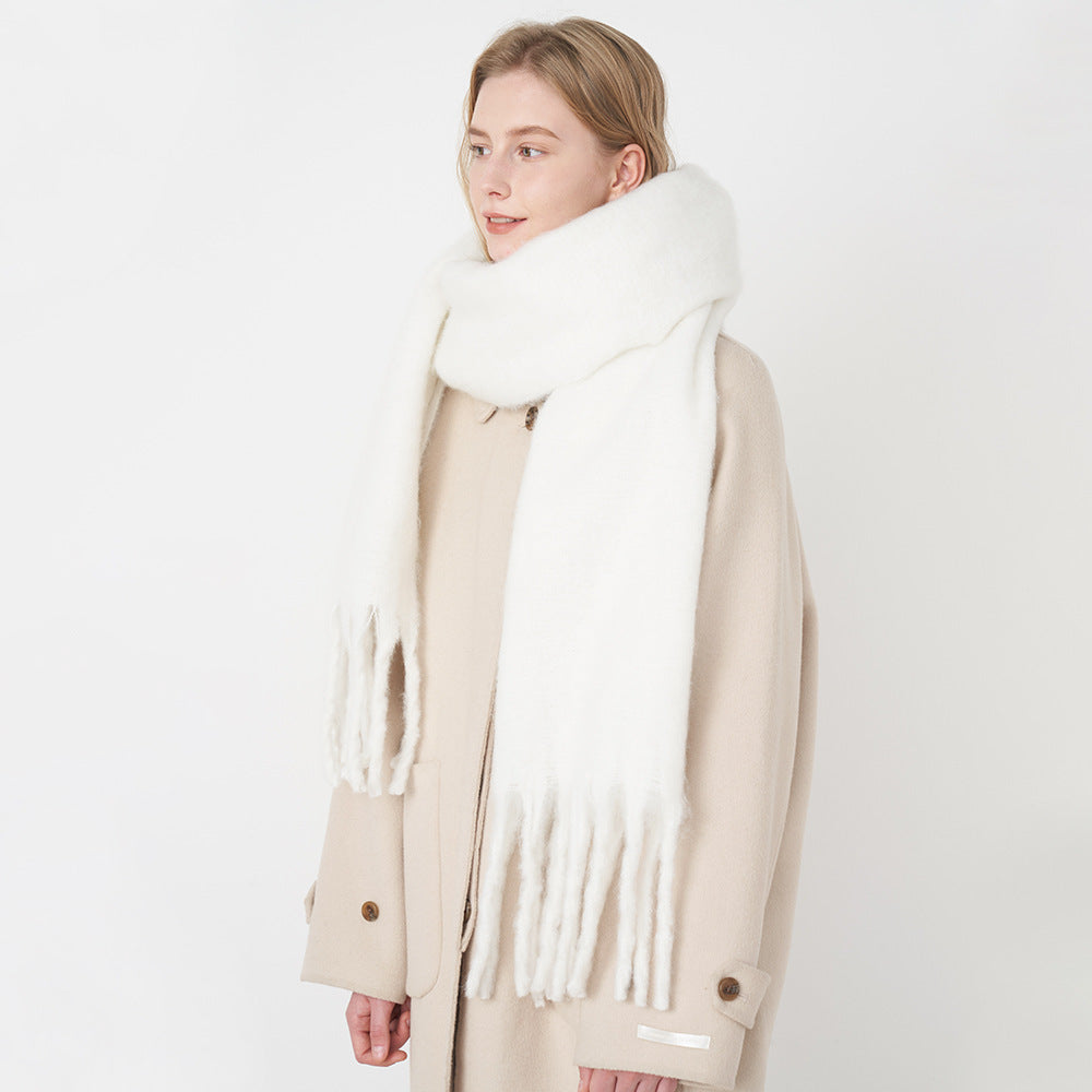 Chic Solid Color Faux Cashmere Scarf With Tassels for Women