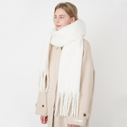 Chic Solid Color Faux Cashmere Scarf With Tassels for Women