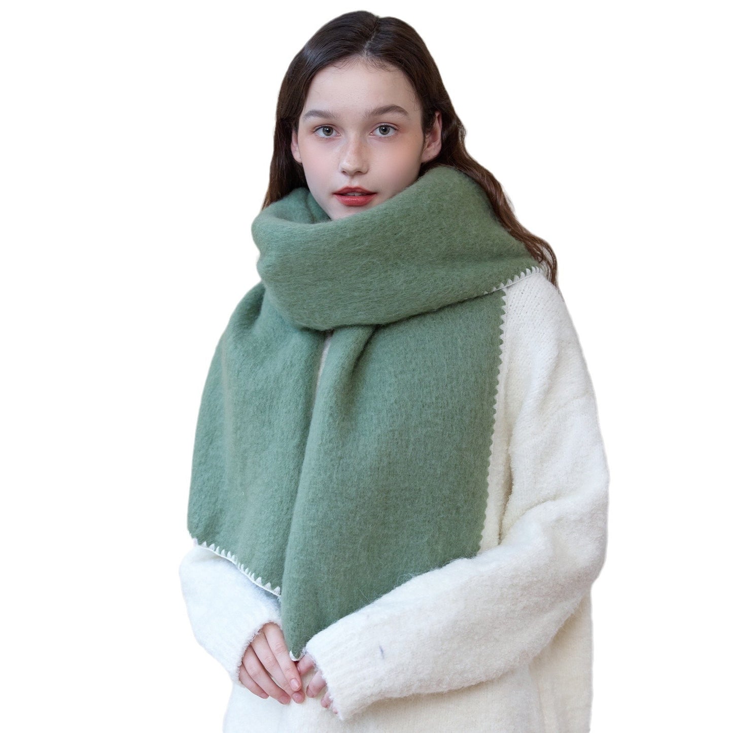Solid Color Thick Warm Scarf with Edged Design for All Seasons