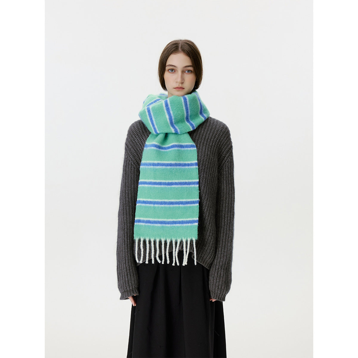 Designer Korean Style Wool Blend Multi-Color Striped Scarf for Women