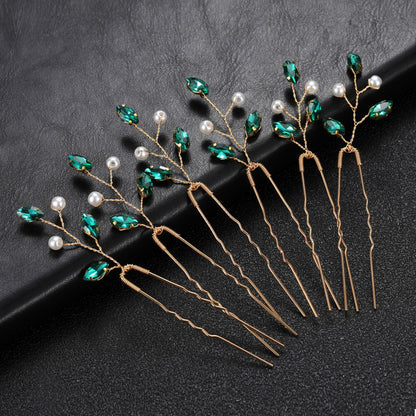 Emerald U Shaped Hair Pins Set of 6 Elegant Bridal Hairpiece