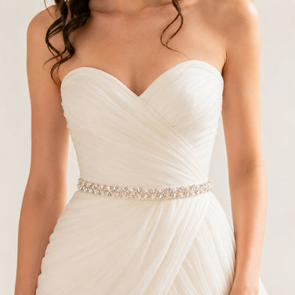 Simplistic Pearl Rhinestone Waist Belt for Bridal Dresses
