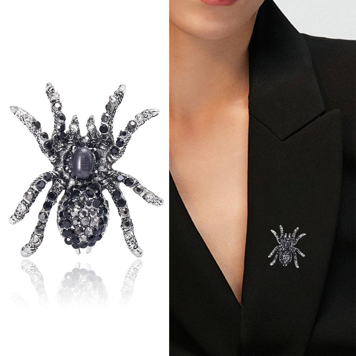 Vintage Spider Brooch with Rhinestones for Men