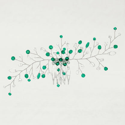 Green Crystal Leaf Hair Comb Elegant Bridal Hair Accessory