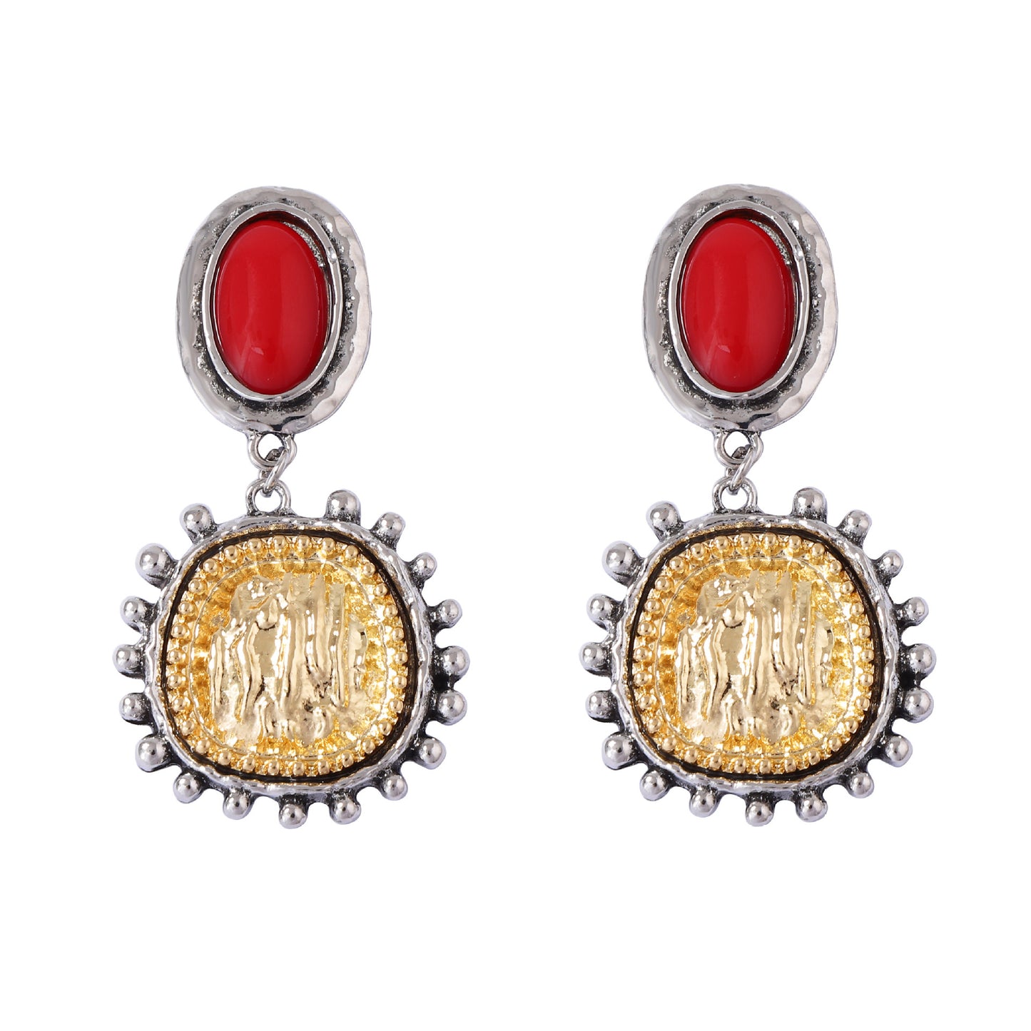 Vintage Geometric Resin Inlay Alloy Drop Earrings