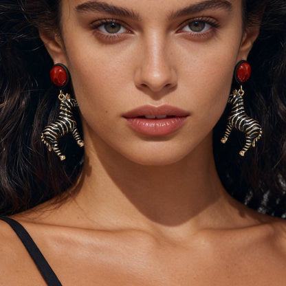 Zinc Alloy Zebra Enamel Drop Earrings