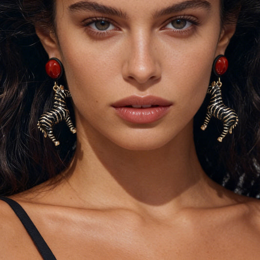 Zinc Alloy Zebra Enamel Drop Earrings