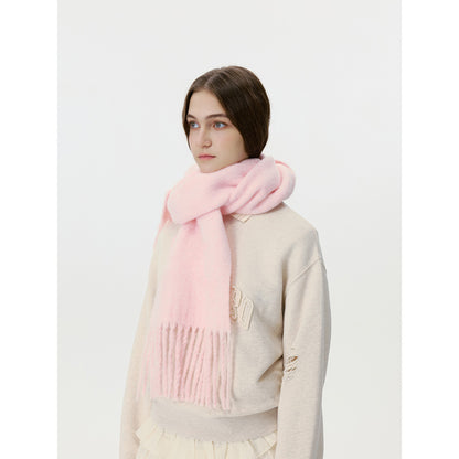 Solid Color Fringed Scarf Stylish Warm Neck Wrap