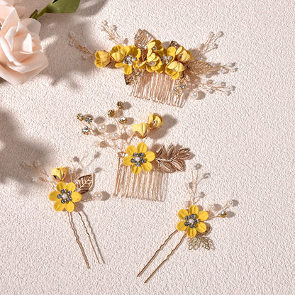 Light Blue and Pink Bridal Flower Hair Comb Accessories