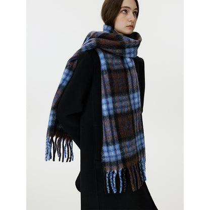 High-Quality Blue Brown Plaid Scarf Cozy Warm Shawl for Men and Women