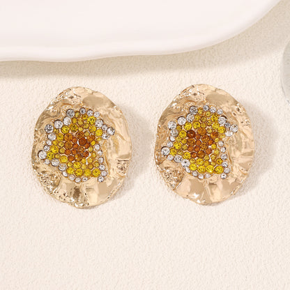 Earrings Oval Geometric Statement Colorful Crystal