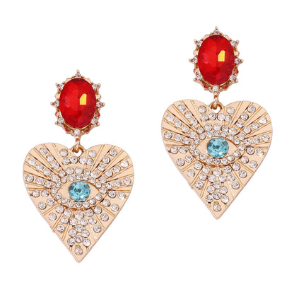 Earrings Heart Eye Rhinestone Light Luxe Casual