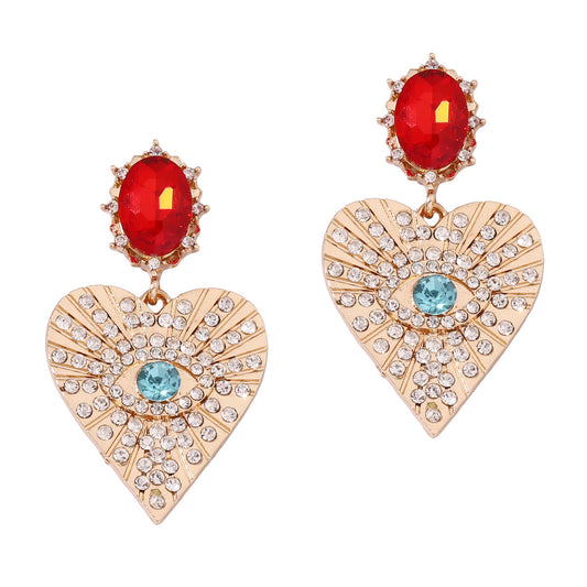 Earrings Heart Eye Rhinestone Light Luxe Casual