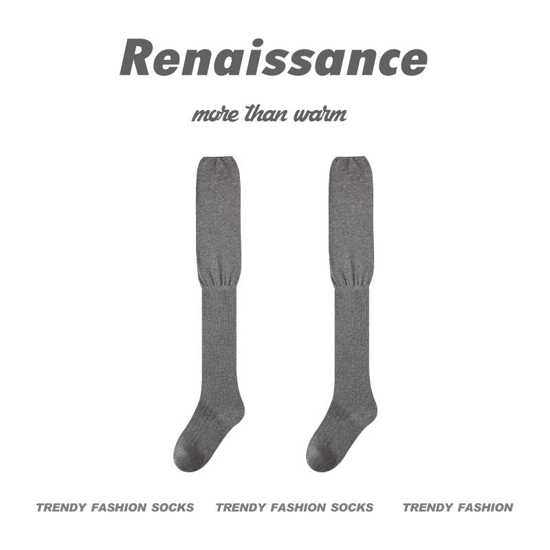 Over The Knee Socks Solid Combed Cotton Casual