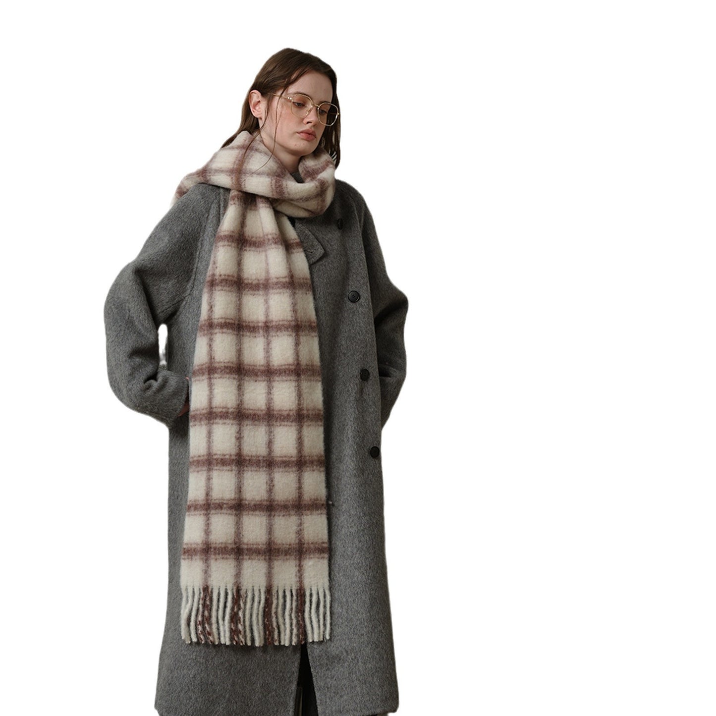 Designer Plaid Wool Scarf Soft Warm Fall Winter Wrap for Women