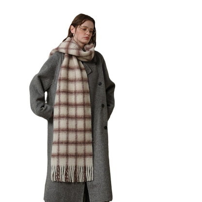 Designer Plaid Wool Scarf Soft Warm Fall Winter Wrap for Women