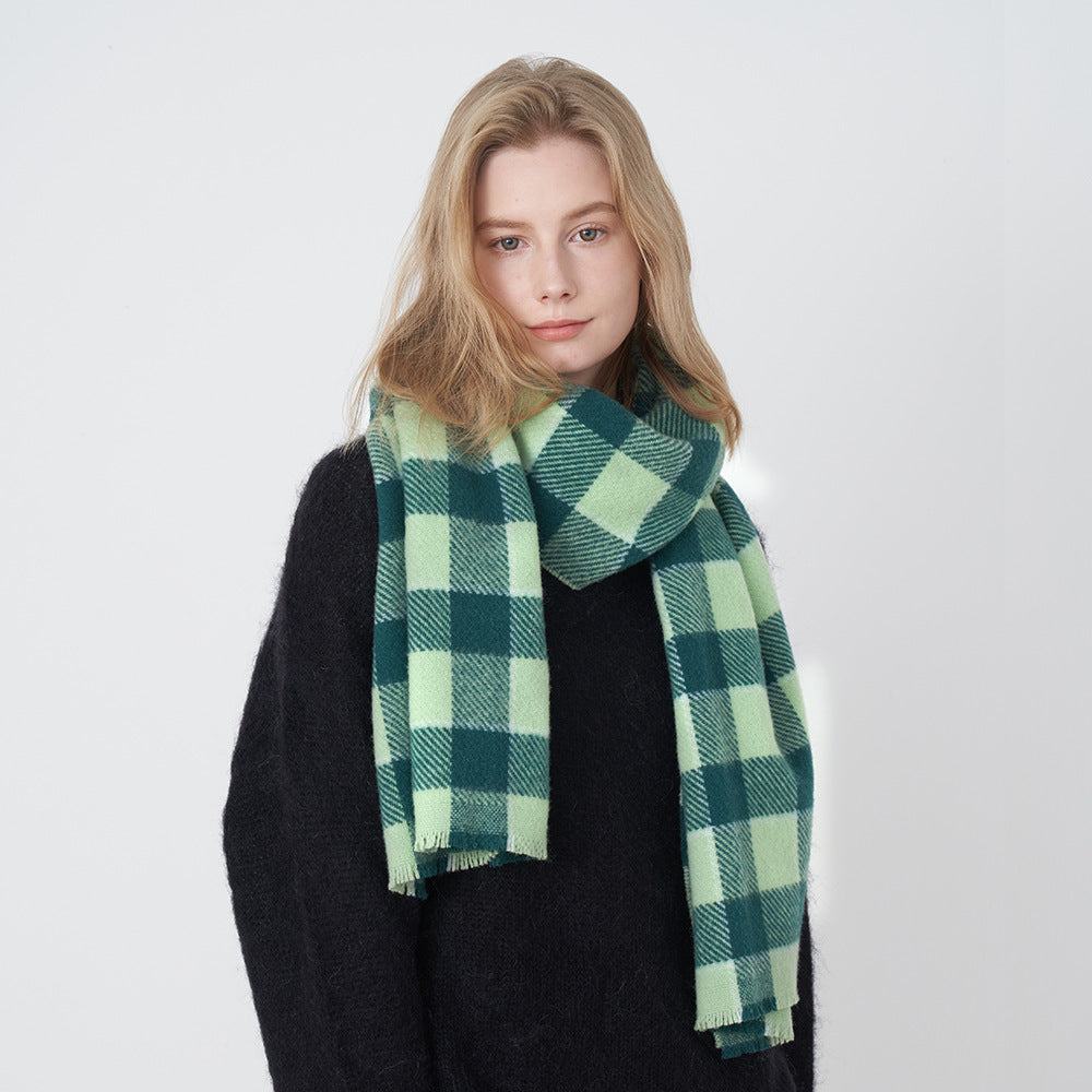 Classic Black And White Checkered Scarf Trendy Knitted Winter Wrap