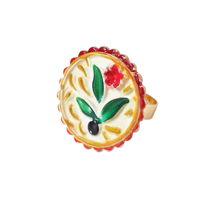 Zinc Alloy Floral Heart Adjustable Open Ring Boho Chic