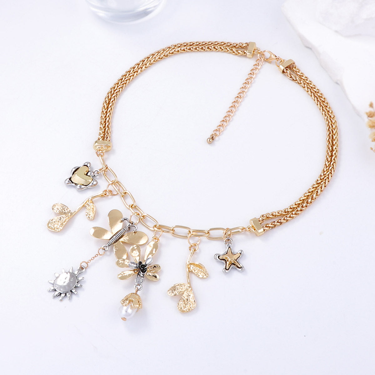 Necklace Animal Flower Tassel Layered Casual Chic