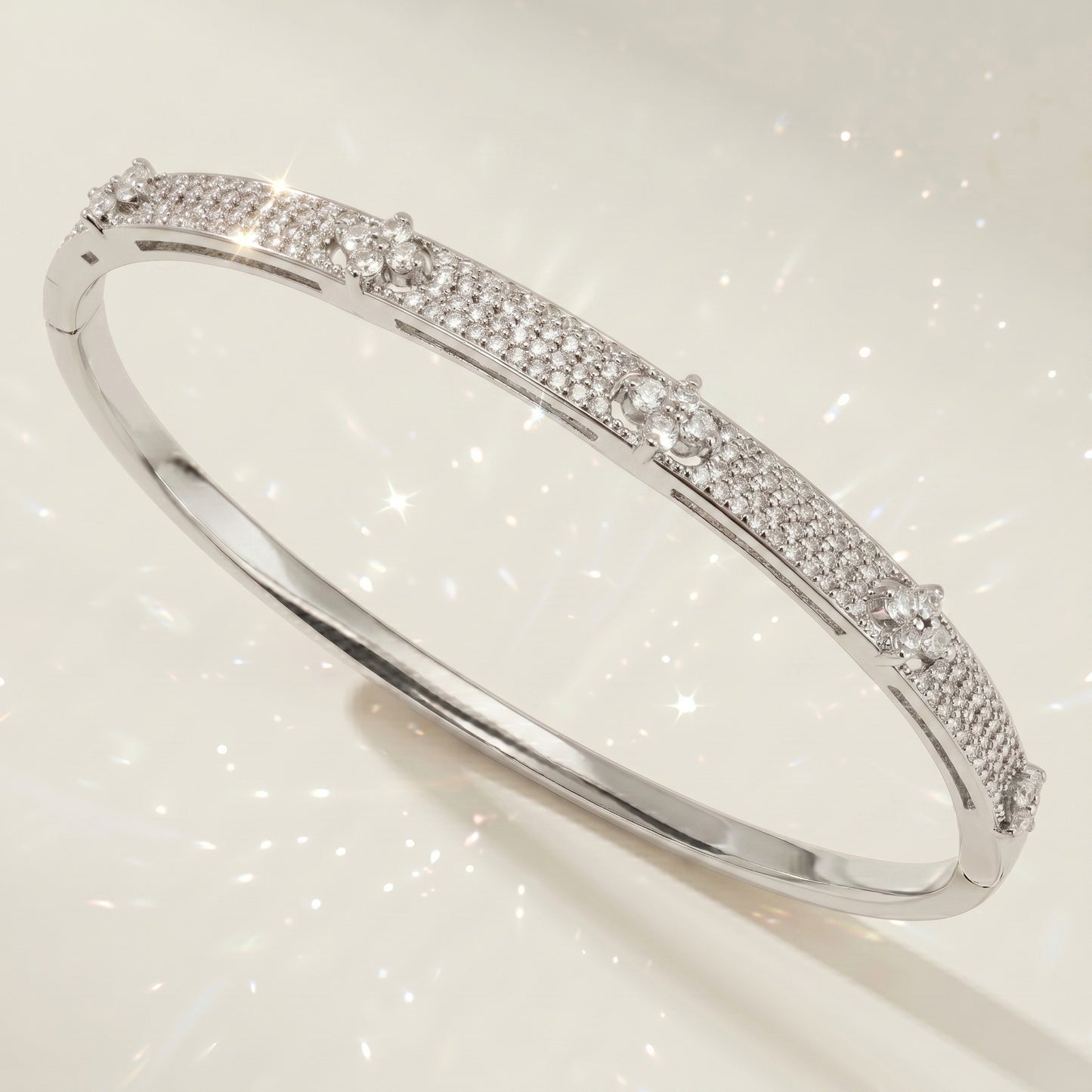 High-End Zirconia Stone Bangle with Nail Design for Weddings and Parties