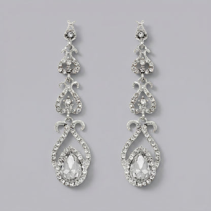 Vintage Floral Alloy Rhinestone Earrings Elegant Daily Drops