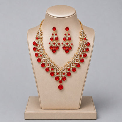 Retro Alloy Rhinestone Jewelry Set Elegant Necklace and Earrings for Evening Wear