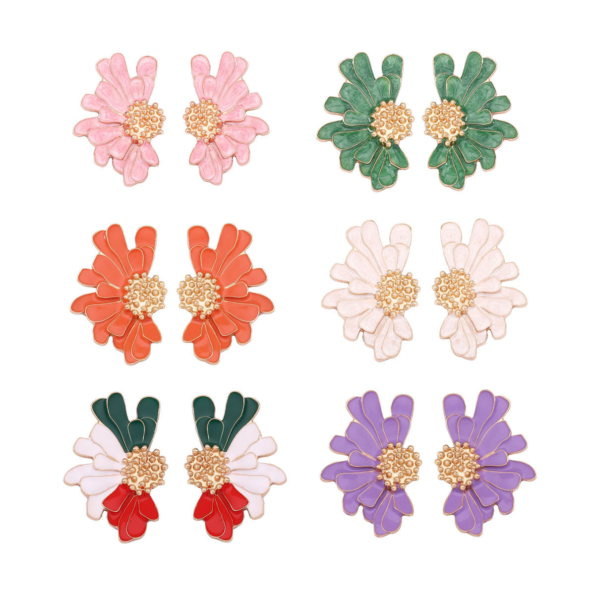 Alloy Enamel Flower Stud Earrings Hypoallergenic Chic
