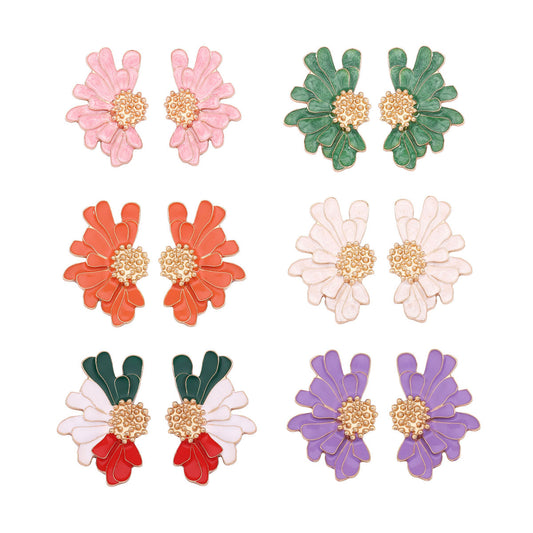 Alloy Enamel Flower Stud Earrings Hypoallergenic Chic