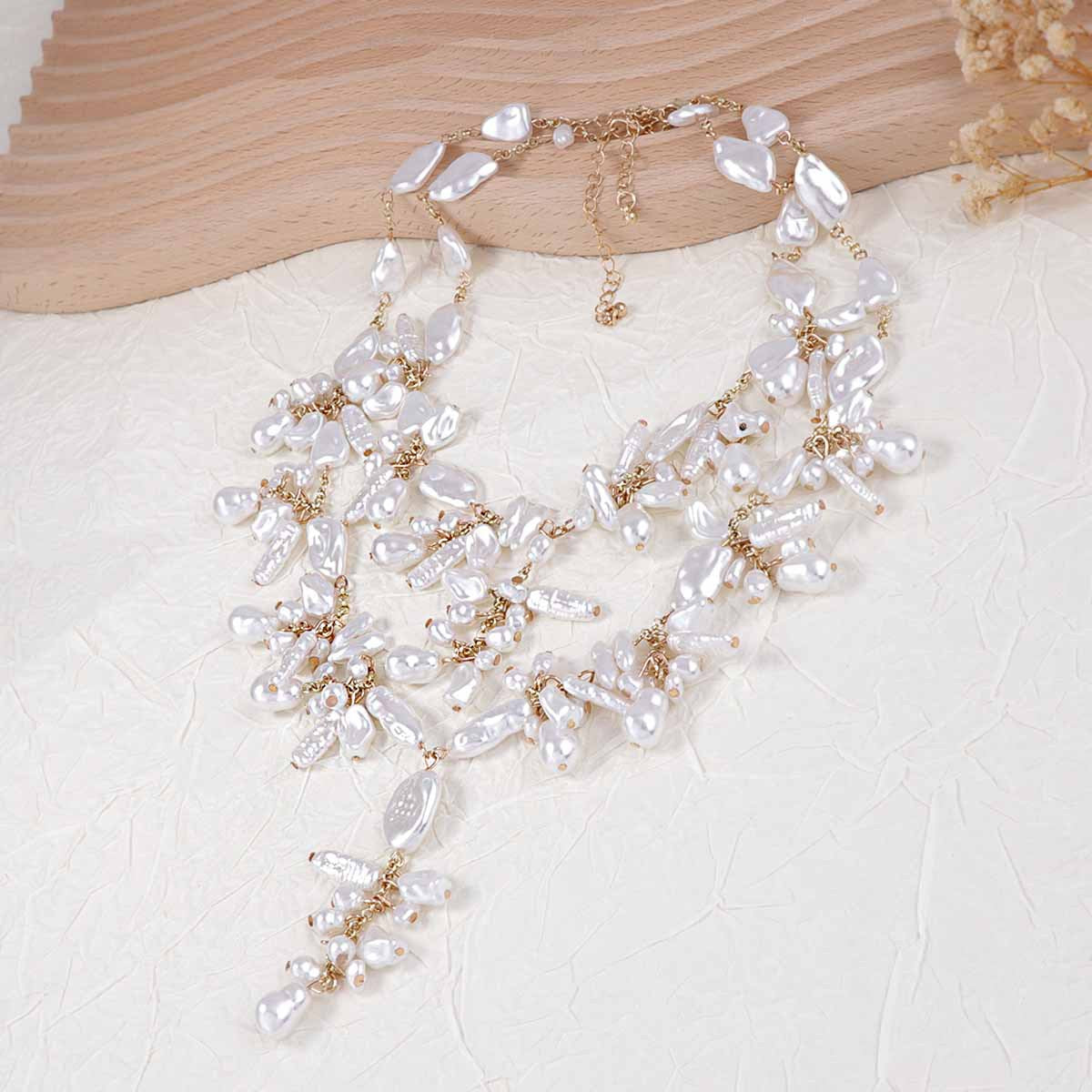 Necklace Baroque Floral Faux Pearl Layered Earring Set