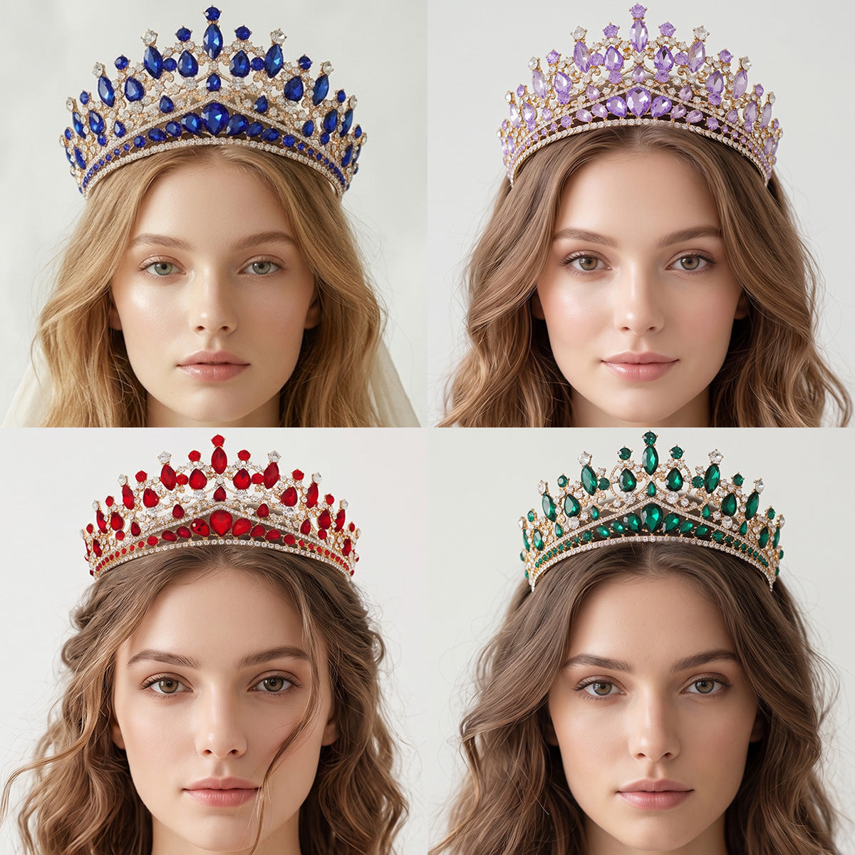 Queen Crown with Crystals for Bride Retro Style Wedding Accessories