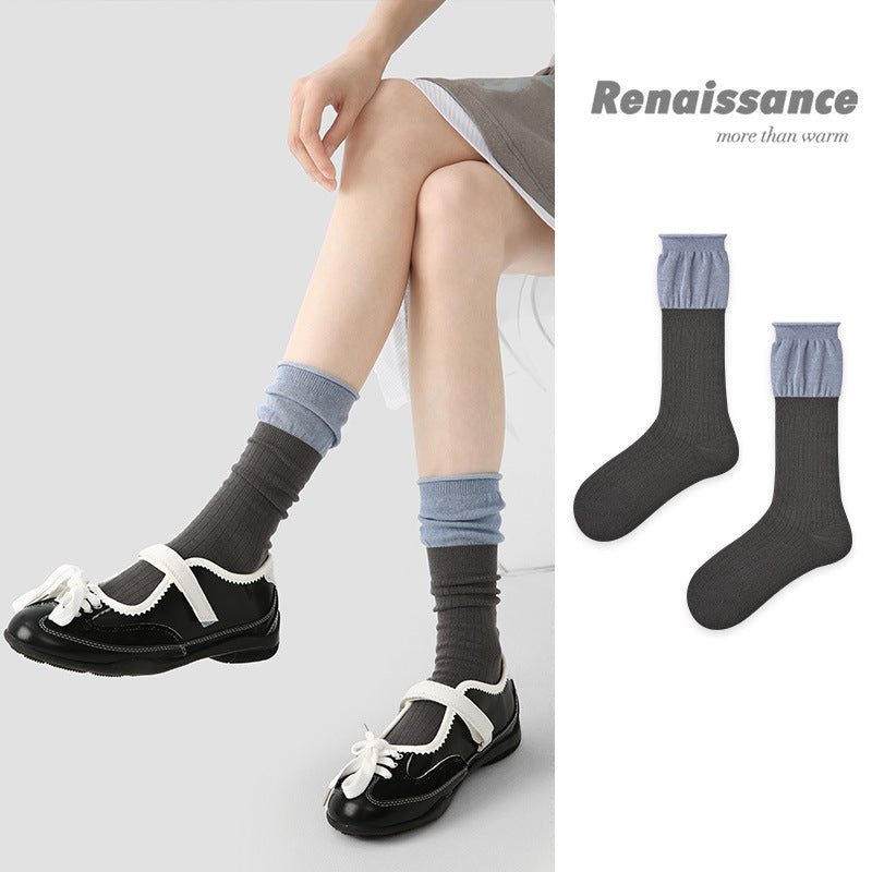 Mid Calf Colorblock Seamless Cotton Blend Socks Vintage