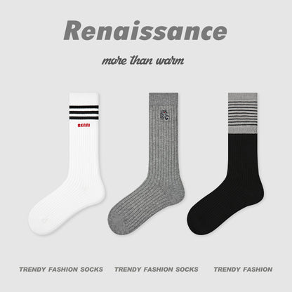 Mid Calf Striped Combed Cotton Socks For Daily Wear