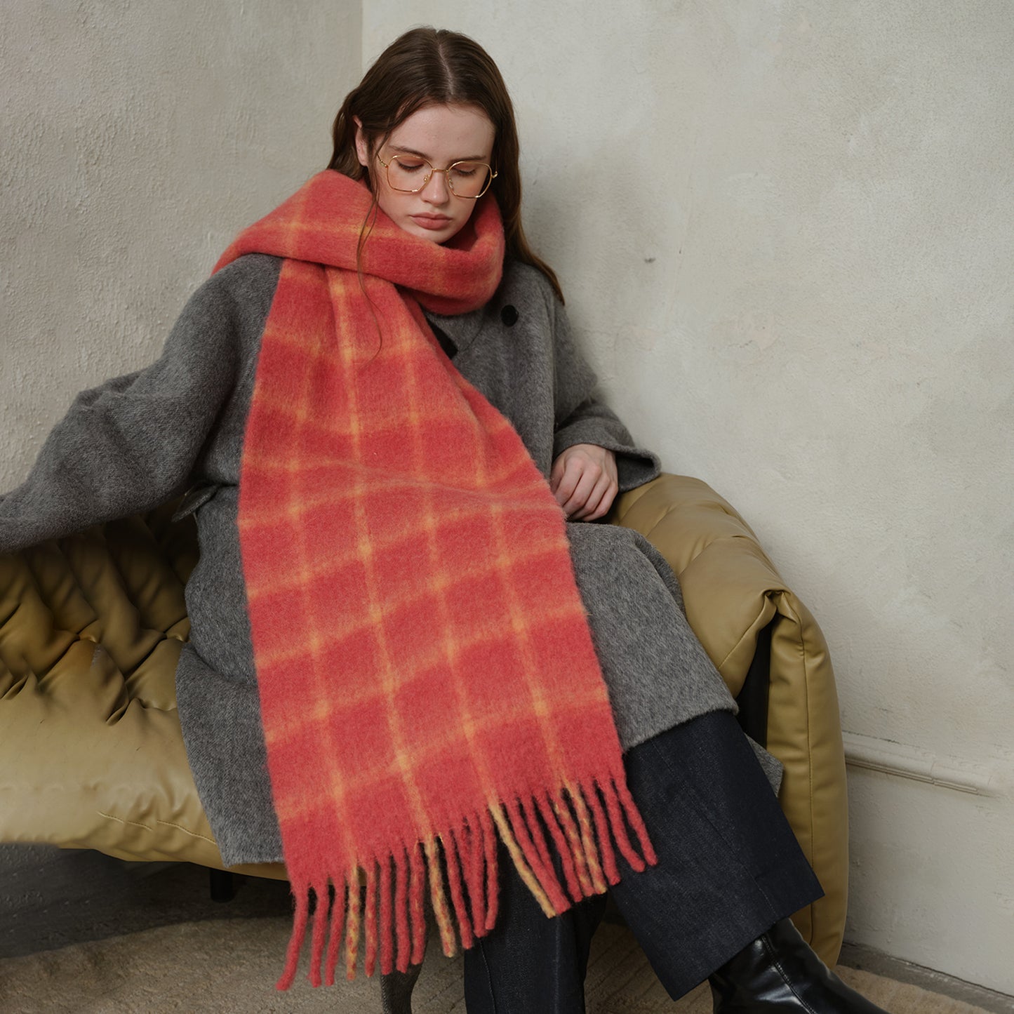 Designer Plaid Wool Scarf Soft Warm Fall Winter Wrap for Women